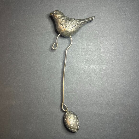 Vintage Unique Metal Bird & Dangling Pine Cone Hanging Christmas Ornament 8" - Picture 1 of 7